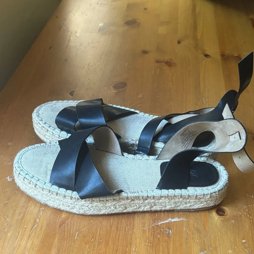 Black Leather Espadrille Sandals - Women